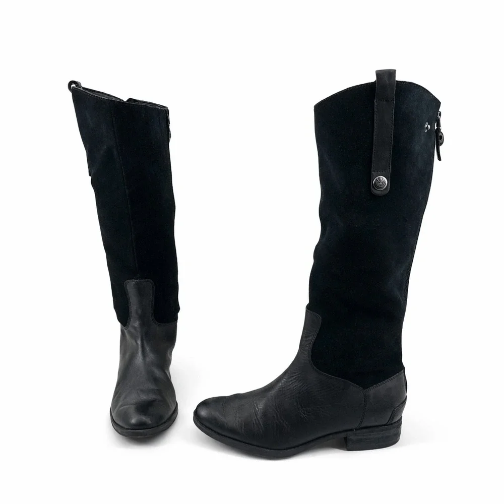 Sam Edelman Black Leather Suede Knee High Boots Size 8M‎ Side Zip